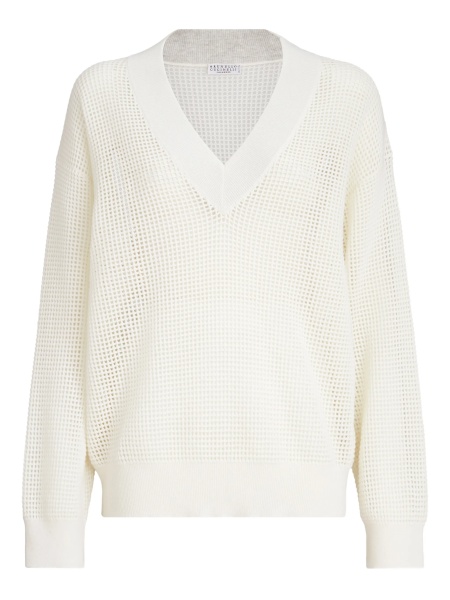Pulover tricotat Brunello Cucinelli alb