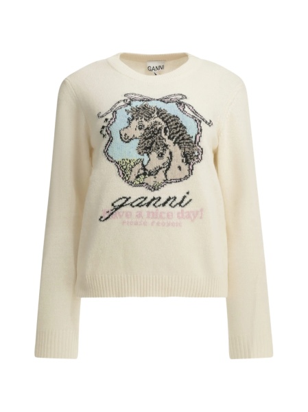 Pulover tricotat Ganni alb