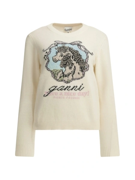 Pulover tricotat Ganni alb