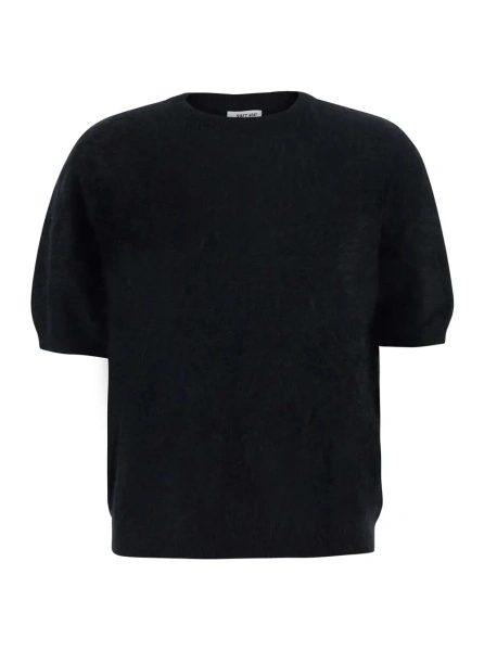 Pulover Turtleneck BRUSHED SHORT SLEEVES with short sleeves and round neck in black cashmere for women