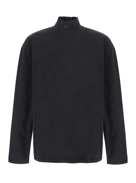 Pulover UNISEX MOCK NECK ERL SCRIPT LONG SLEEVE TEE KNIT with high collar and long sleeves in Black Cotton Unisex