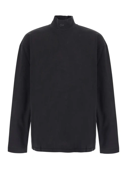 Pulover UNISEX MOCK NECK ERL SCRIPT LONG SLEEVE TEE KNIT with high collar and long sleeves in Black Cotton Unisex