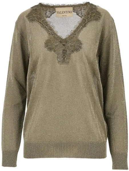 Pulover Valentino Garavani galben din lurex
