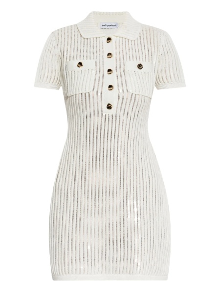 Rochie de zi Self-Portrait alba din bumbac si casmir