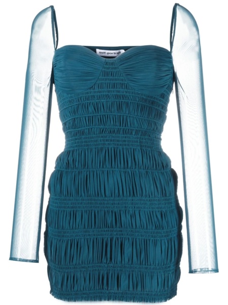 Rochie de zi Self-Portrait albastra din polyester si elastan