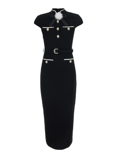 Rochie lunga Self-Portrait neagra din lana