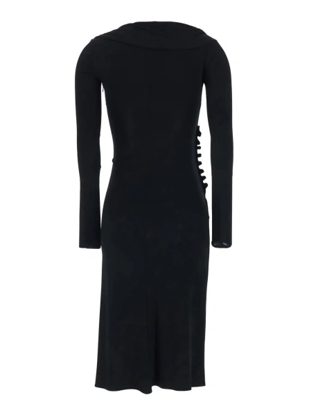 Rochii Black Draped Dress with Asymmetric Hem and V Neck in Viscose Stretch Woman