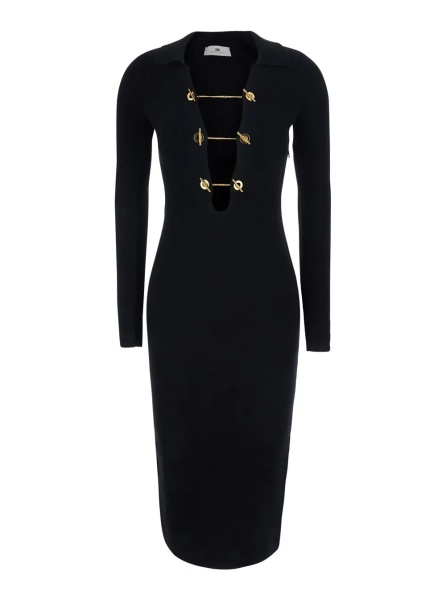 Rochii Black Dress with deep V-neck and chains on the front in viscose blend for women