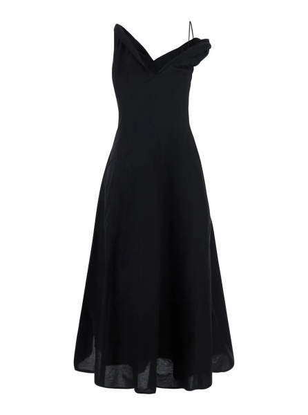 Rochii Black Dress with sweetheart neckline and asymmetric straps in blend cotton for women