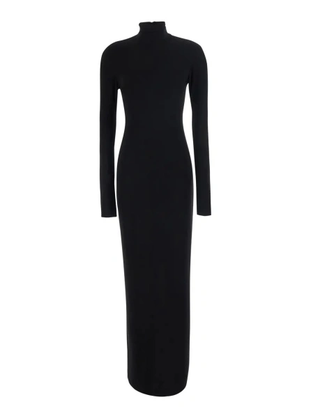 Rochii Black Long dress with high collar and back closure in Tech Fabric for women