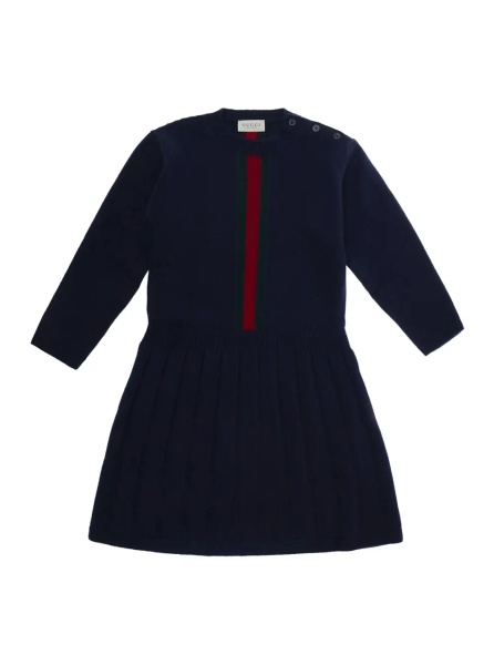 Rochii Blue dress with Web Stripe on the front in wool for girl