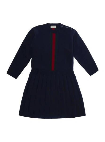 Rochii Blue dress with Web Stripe on the front in wool for girl