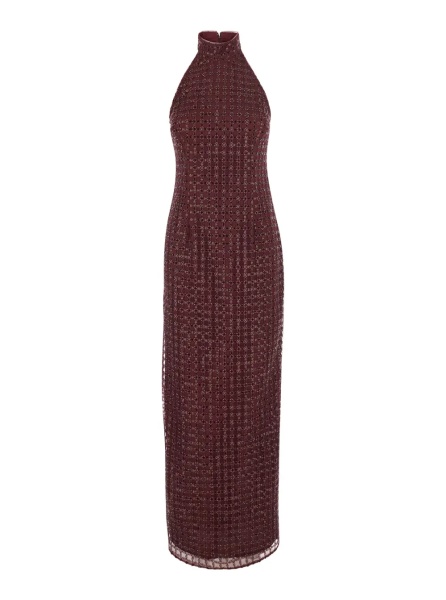 Rochii Bordeaux Long sleeveless dress with Halterneck and all-over sequins in Tech Fabric for Women
