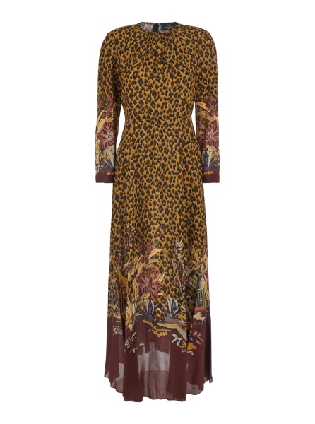 Rochii Brown Long dress with all-over animalier motif in Tech Fabric women