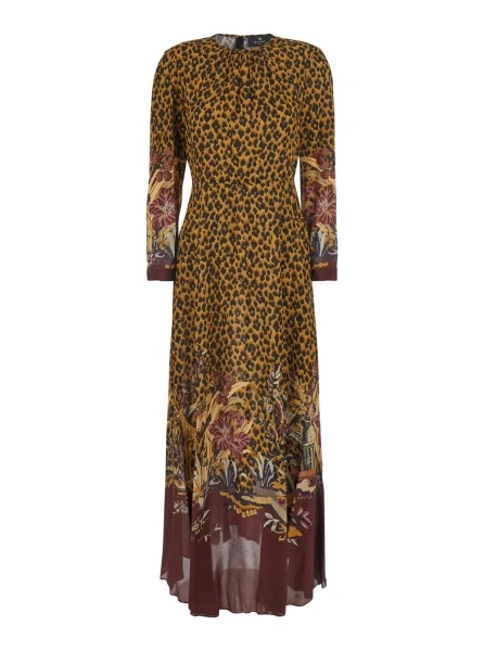 Rochii Brown Long dress with all-over animalier motif in Tech Fabric women