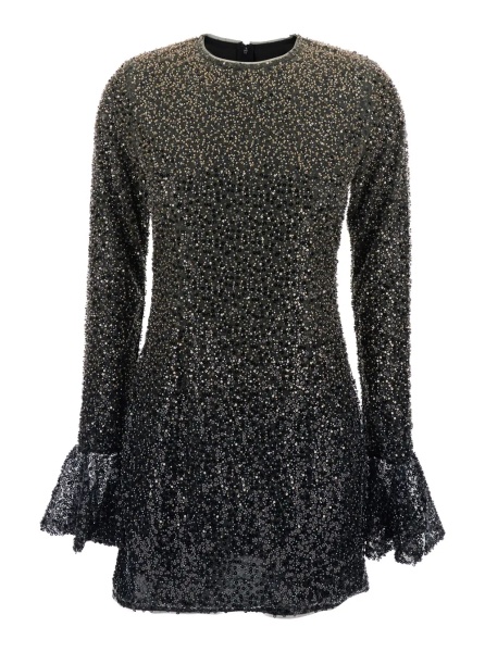 Rochii Dress with All-Over Applied Beads and Flared Hems in Metallic Fabric for Women