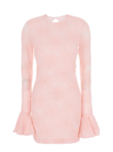Rochii Dress with Drop Neckline on the Back and All-Over Embroidered Floral Motif in Pink Fabric for Women