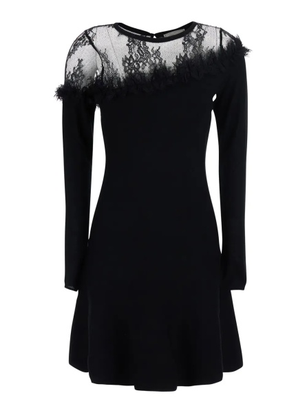 Rochii Dress with long sleeves and round neckline in black virgin wool for women