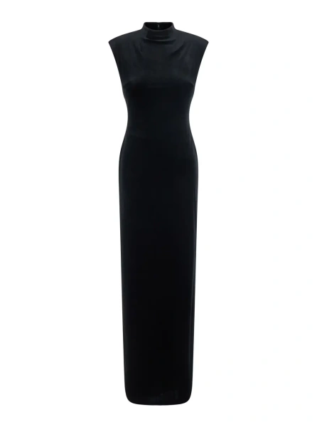 Rochii Long dress with long sleeves and V-neck in black Tech Fabric for women