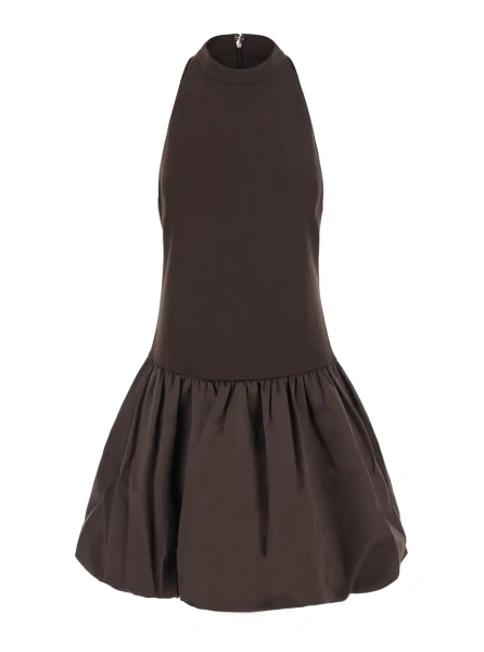 Rochii MINI PEPLUM DRESS with short sleeves and Tech Fabric Brown women
