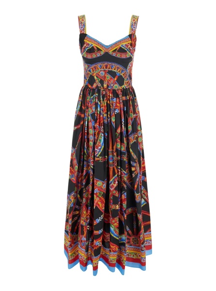 Rochii Multicolor Long Dress with Integrated Cup Bodice and All-Over Majolica Print in Cotton for Women