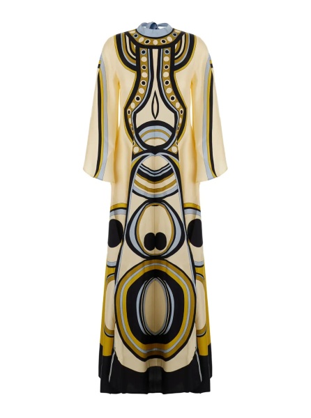 Rochii Multicolored long dress with bow closure at the back and all-over geometric print in tech fabric for women