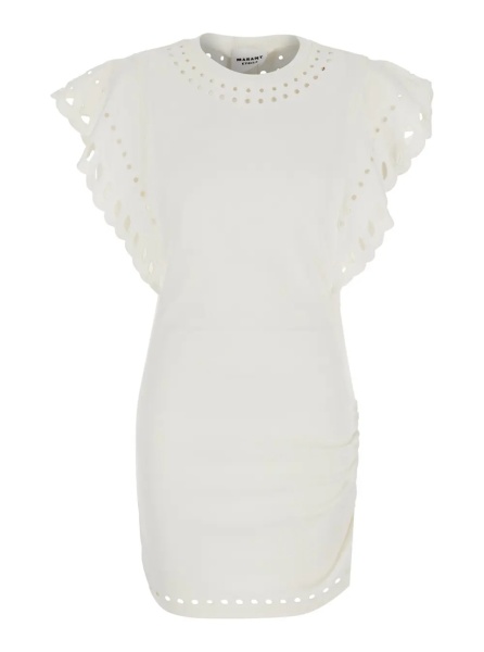 Rochii 'Orlane' White Dress with Round Neck and Sangallo Details in Cotton for Woman
