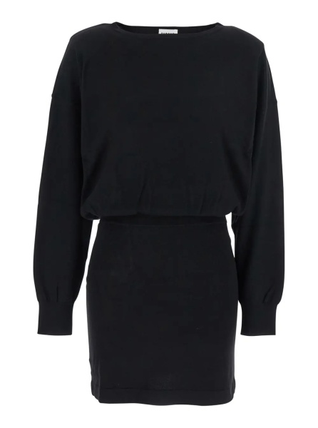 Rochii P.A.R.O.S.H. Black Dress with Boat Neck in Wool and Cashmere Blend Woman