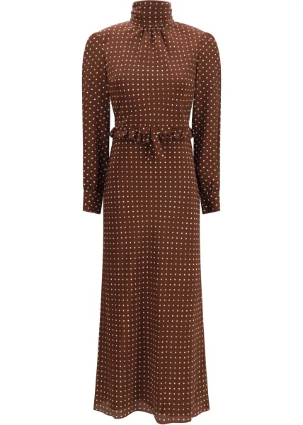 Rochii Polka Dot Silk Crêpe de Chine Midi Dress with bow