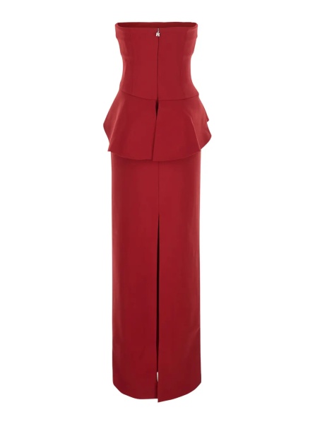 Rochii Red Long Sleeveless Dress with Floral Detail on the Front in Tech Fabric Women