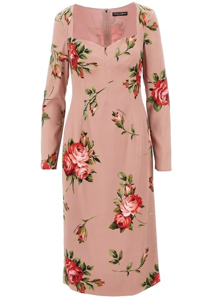 Rochii Roses bouquet print silk dress