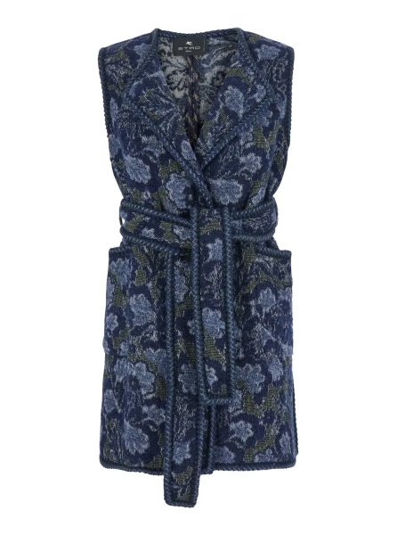 Rochii Women's vest with patch pockets and belt in blue