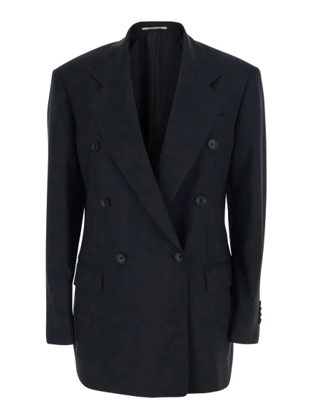 Sacou Black Double Breasted Jacket with Classic Lapels in Wool Woman