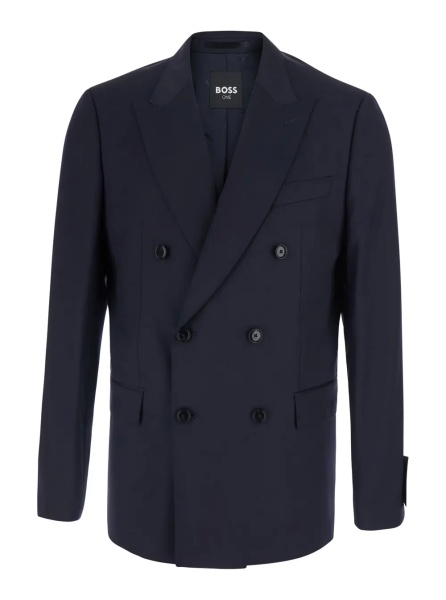 Sacou Blue double-breasted Jacket with Notched revers in wool men