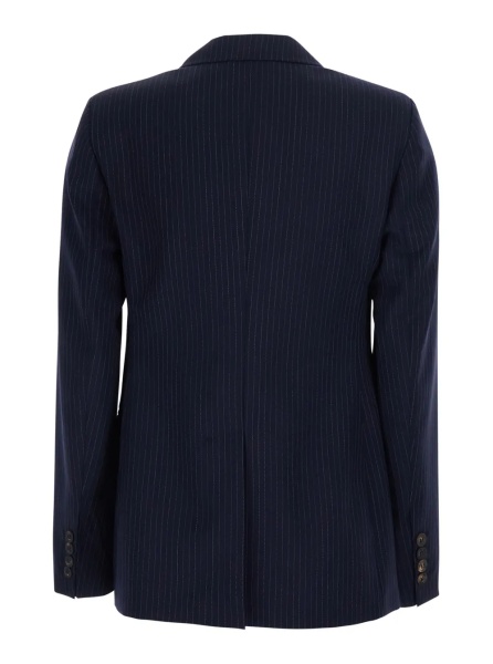 Sacou blue Double-breasted jackets with all-over stripe motif in wool for women