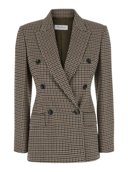 Sacou 'Eccelso' Multicolor double-breasted jacket with Peak Revers and All-Over Houndstooth Motif in Wool Blend for Women