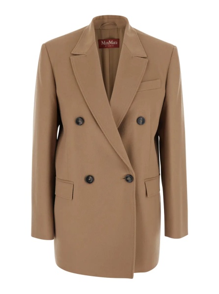 Sacou 'HOBBY' beige Jacket with Notched revers and double-breasted closure in wool for women
