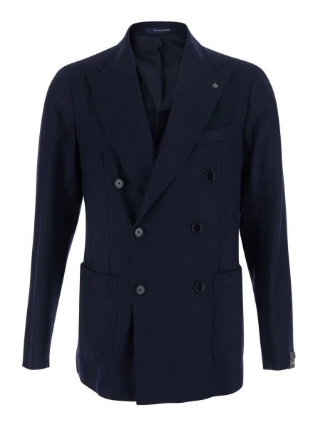 Sacou 'Montecarlo' blue Double-breasted Jacket with wide Notched revers in fabric for Men