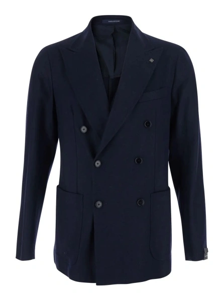 Sacou 'Montecarlo' blue Double-breasted Jacket with wide Notched revers in fabric for Men