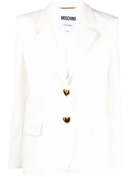 Sacou Moschino alb din polyester si poliuretan