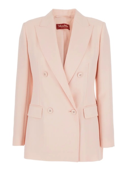 Sacou Pink Double-breasted Jacket with Peak Revers in Virgin Wool Women