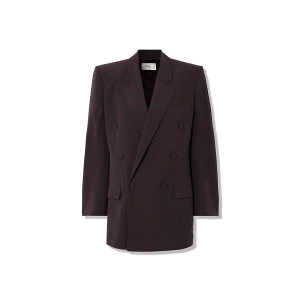 Sacou Saint Laurent Double-Breasted Silk-Crepe Blazer