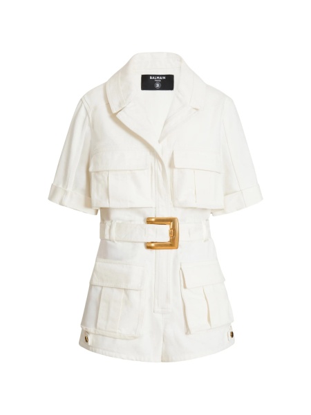 Salopeta Balmain alba din bumbac