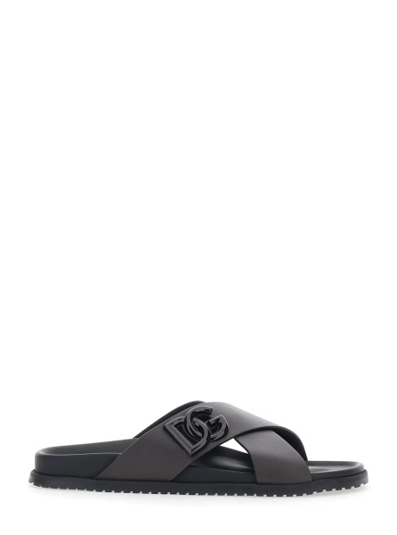 Sandale Brown Sandals with Logo Detail and Criss-Crossed Straps on the Front in Leather Man
