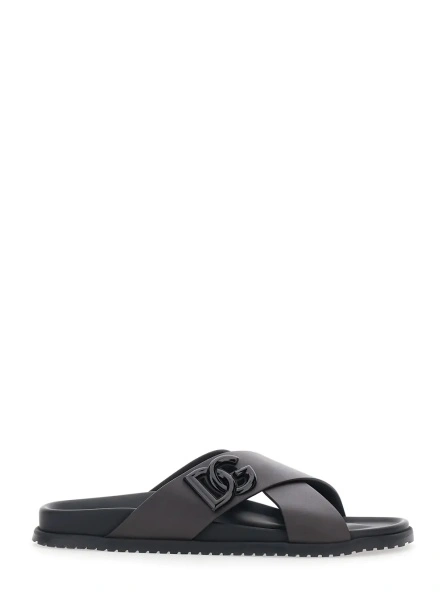 Sandale Brown Sandals with Logo Detail and Criss-Crossed Straps on the Front in Leather Man