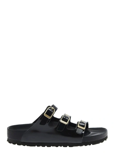 Sandale 'Florida' Black Sandals with Adjustable Buckle and Three Straps in Leather for Women
