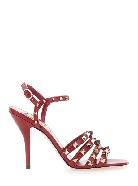 Sandale Red Slingback Sandals with High Stiletto Heel and Rockstud Decoration for Women