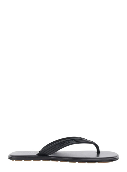 Sandale 'Sanpieri' Black Sandals with Thong Design and Flat Sole in Rubber for Men