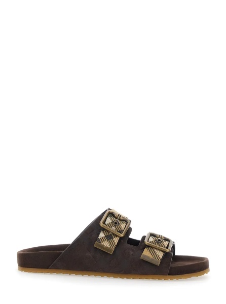 Sandale 'Urchin' Brown Sandals with Adjustable Buckle and Check Motif in Leather for Women