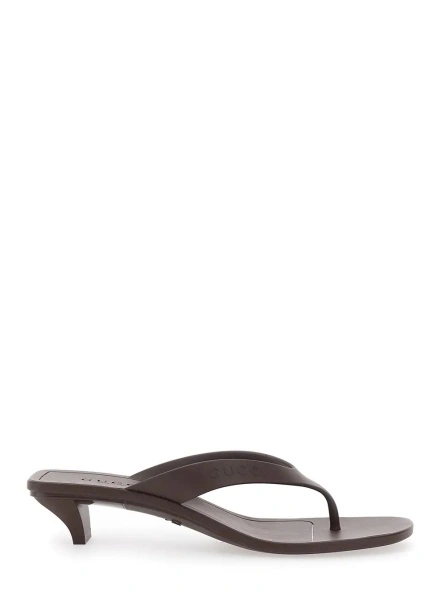 Sandale 'Vittoria' Brown Heeled Sandals with Embossed Logo in Rubber for Women